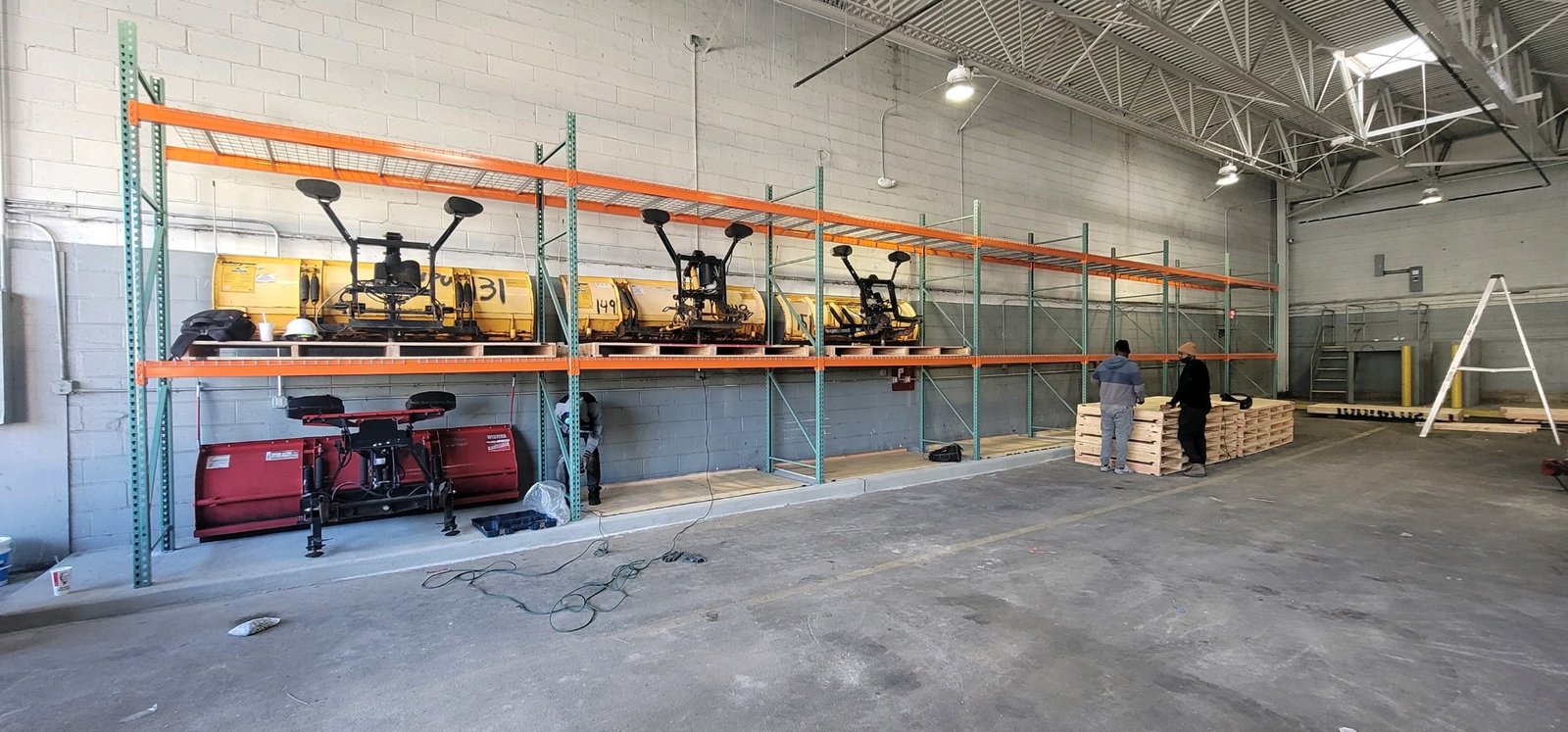 Warehouse racking installation for large equipment storage
