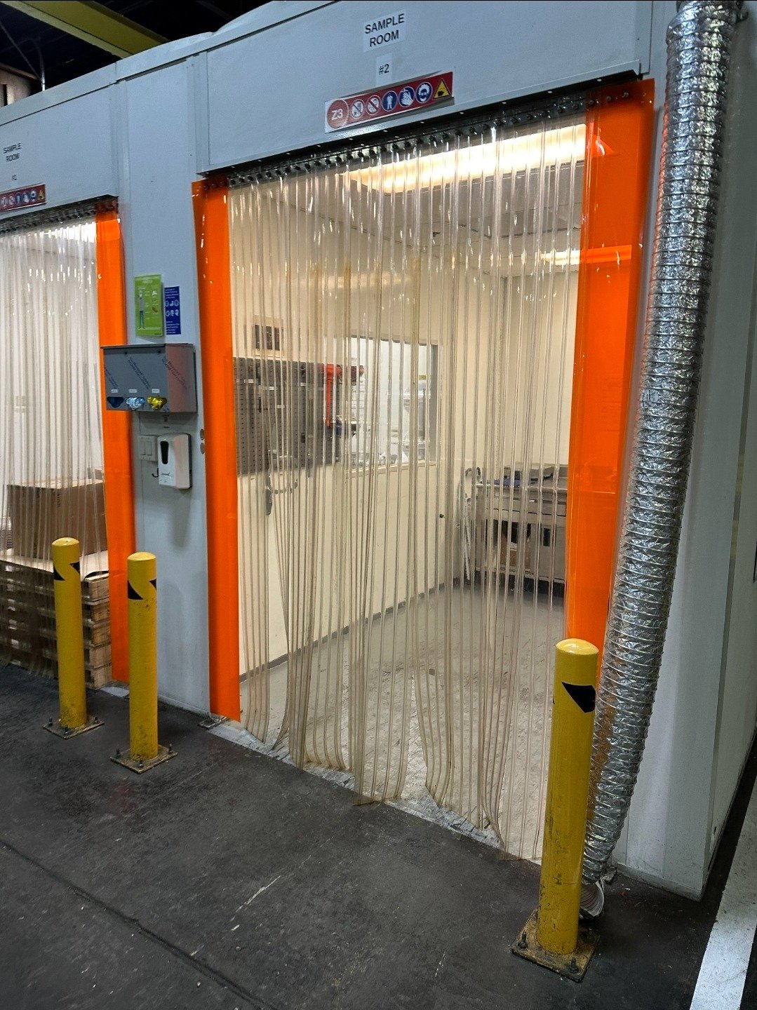Industrial strip curtain room installation